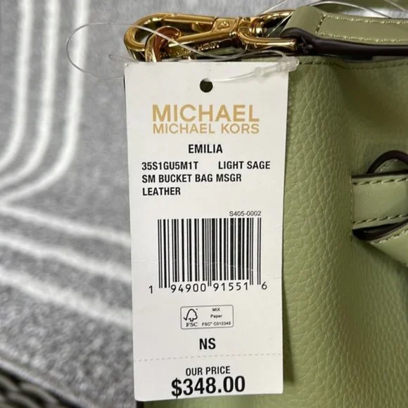 Michael Kors Emilia Small Bucket Bag Messenger Leather Light Sage - Picture 7 of 16